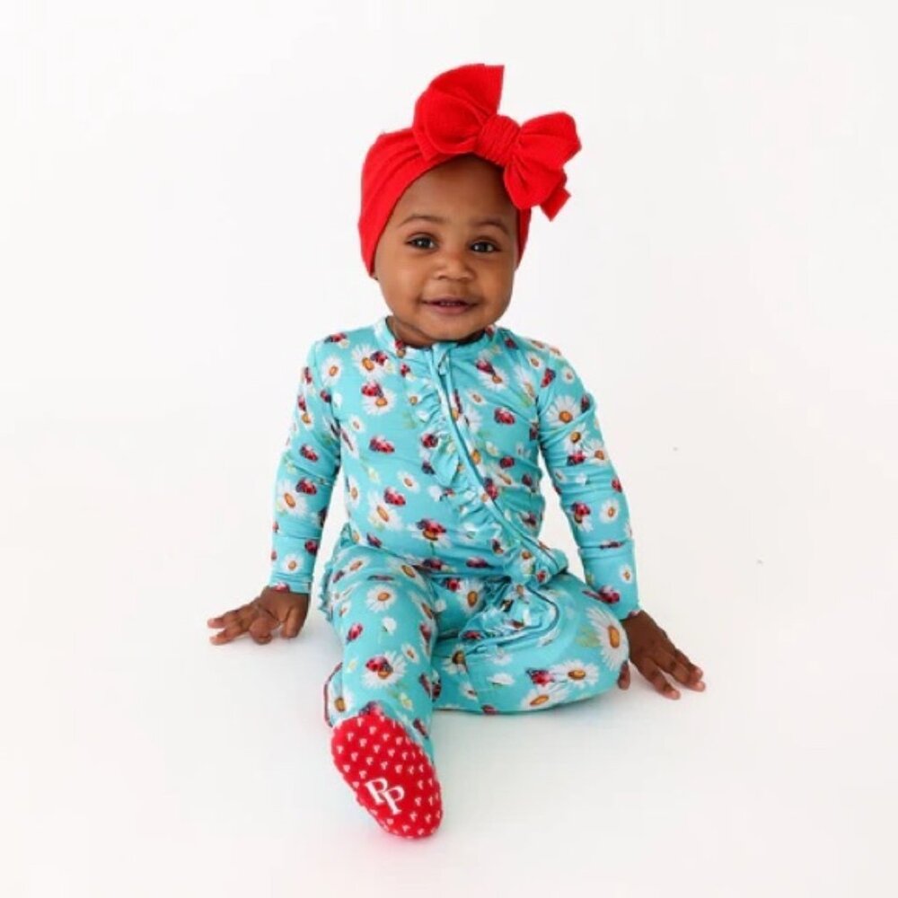 Posh Peanut | โLadybugโ Ruffled Zippered Footie | Size 12-18 months